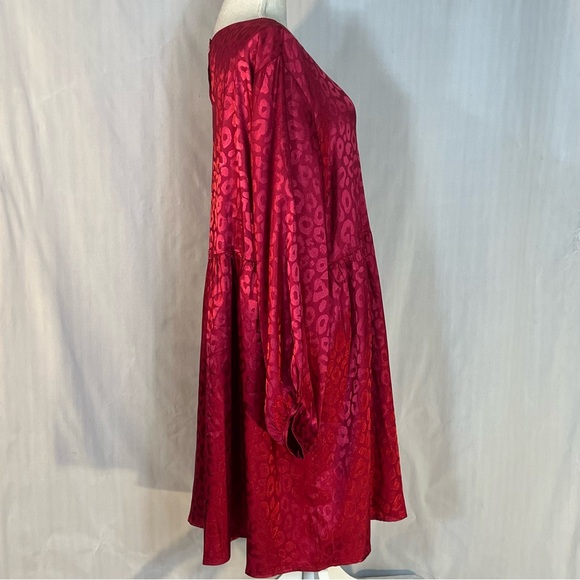 Umgee Sadie Dress Plus Size Burgundy Sateen Long Sleeves Babydoll 2X - Picture 5 of 9